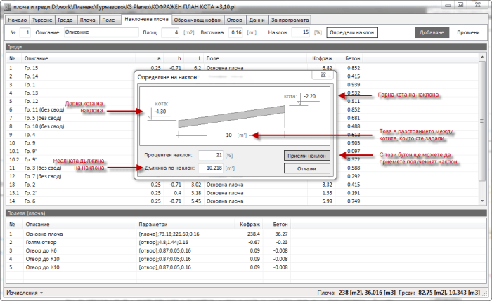 Определяне на наклон