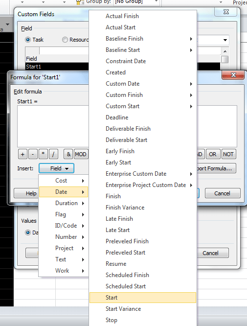 Фиг. 12: Помощно меню за добавяне на колони при създаване на формула