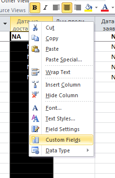 Фиг. 9: Стартиране на диалога Custom Fields