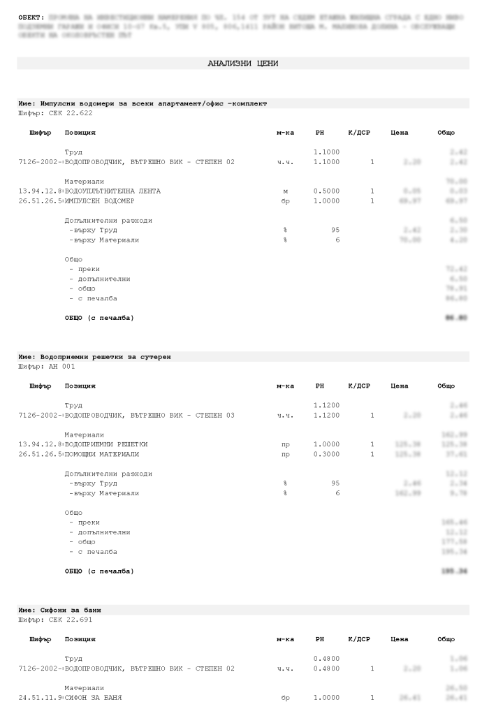 Примерни анализни цени