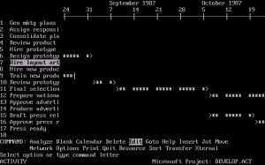 Линеен график Microsoft Project 4.0 for DOS