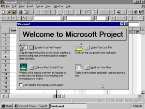 Microsoft Project 95, начален екран